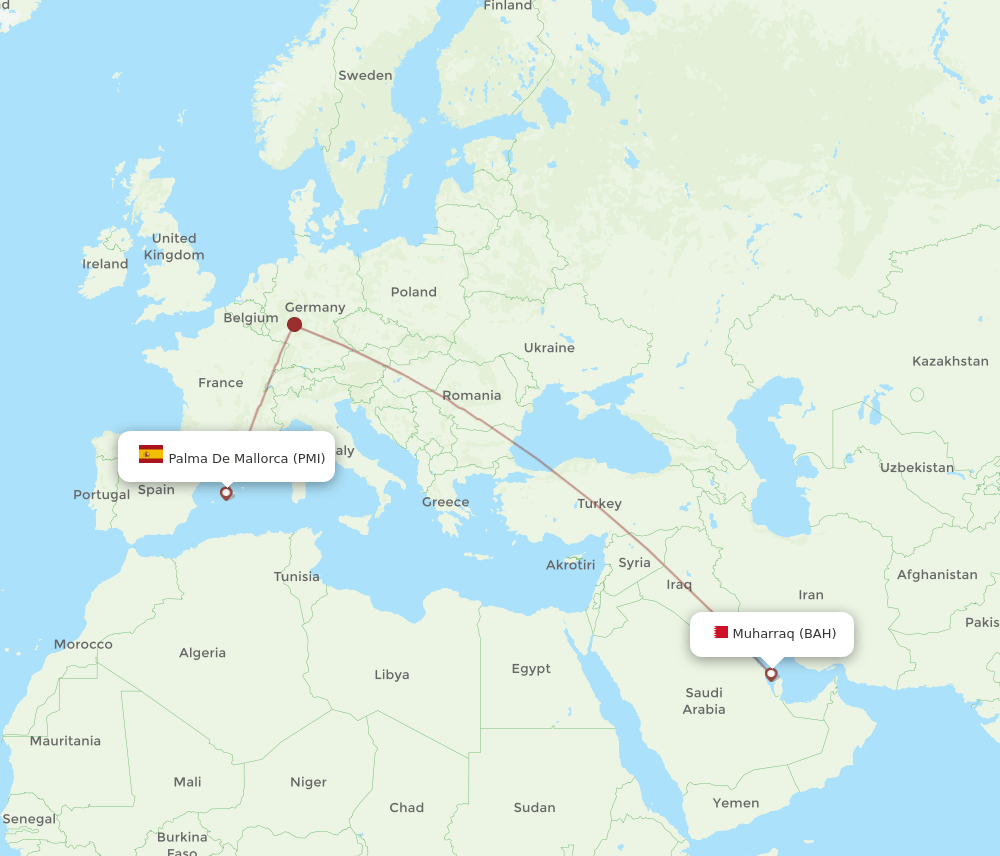 BAH to PMI flights and routes map