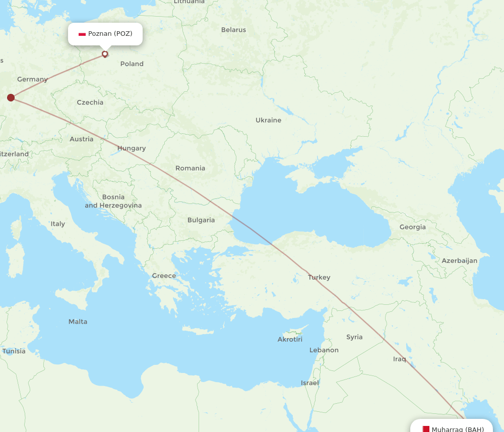 BAH to POZ flights and routes map