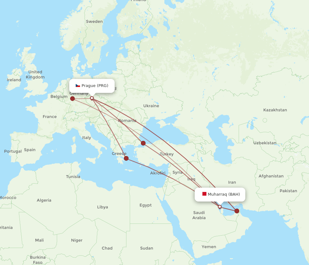 BAH to PRG flights and routes map