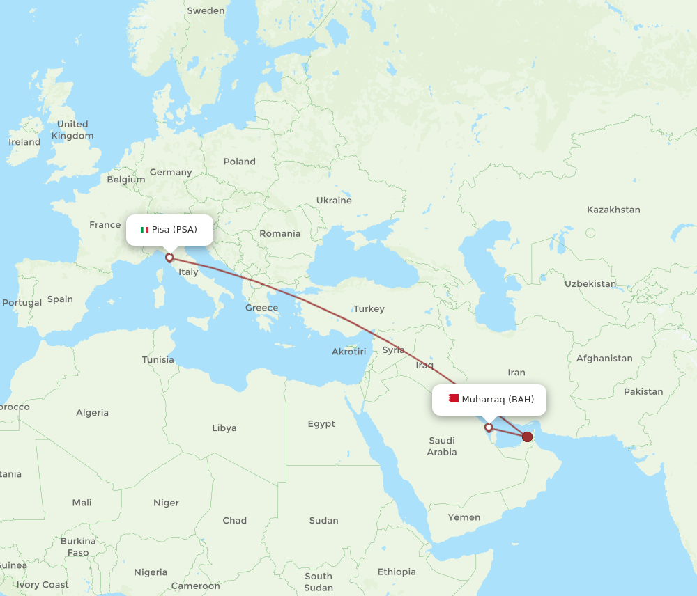 BAH to PSA flights and routes map