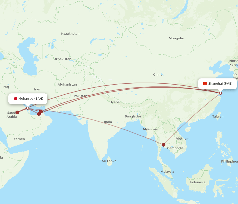 BAH-PVG flight routes