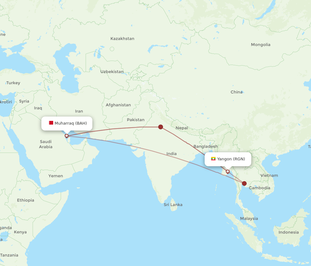 BAH-RGN flight routes