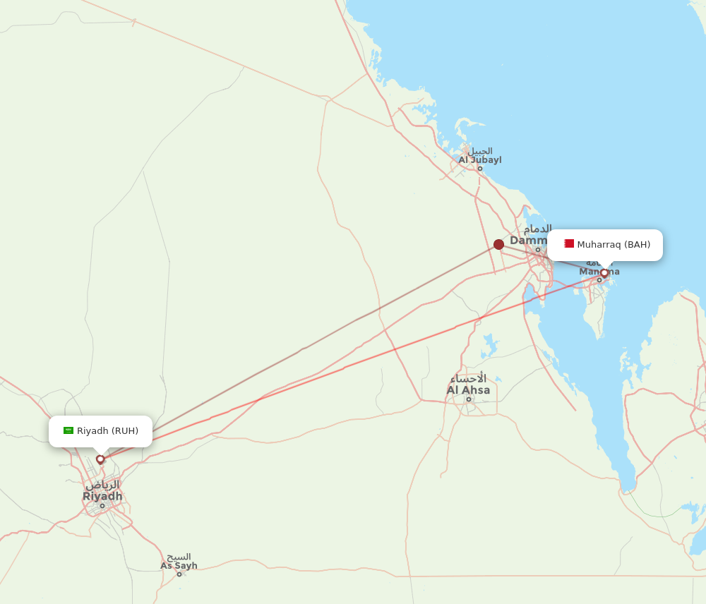 BAH to RUH flights and routes map