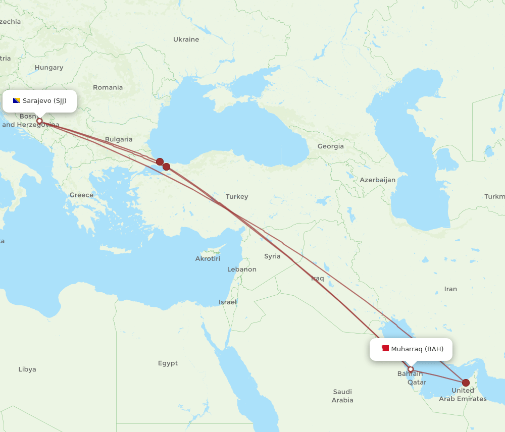 BAH-SJJ flight routes