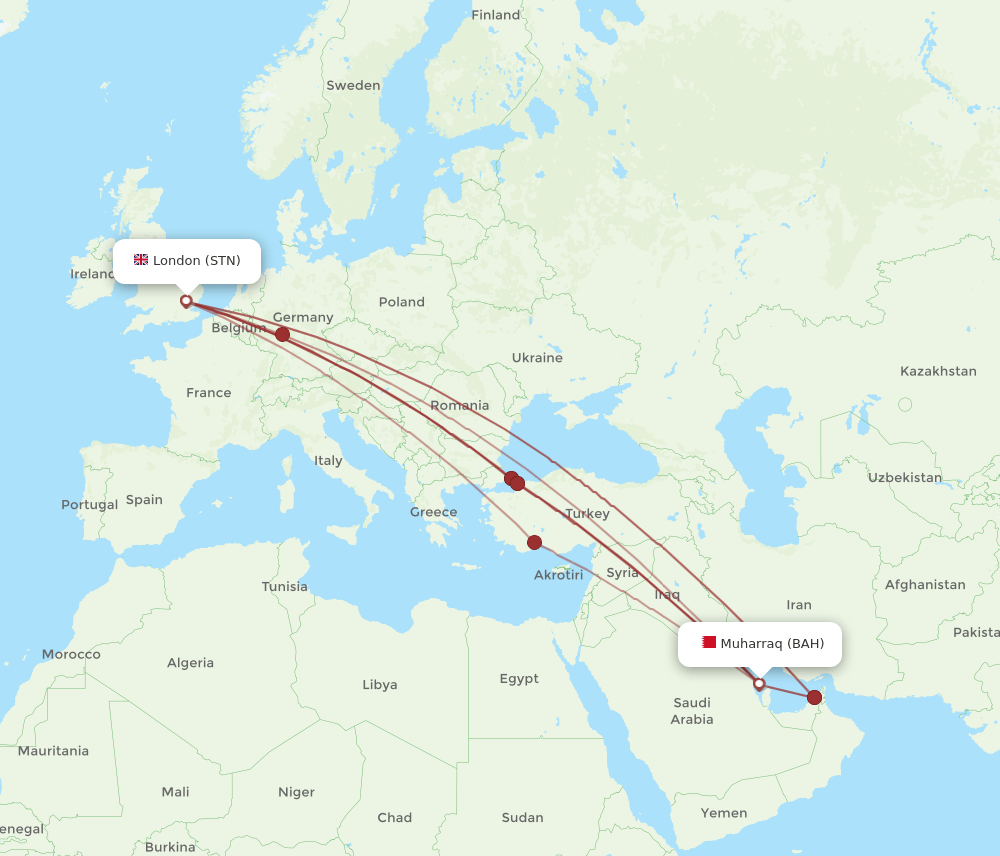 BAH to STN flights and routes map