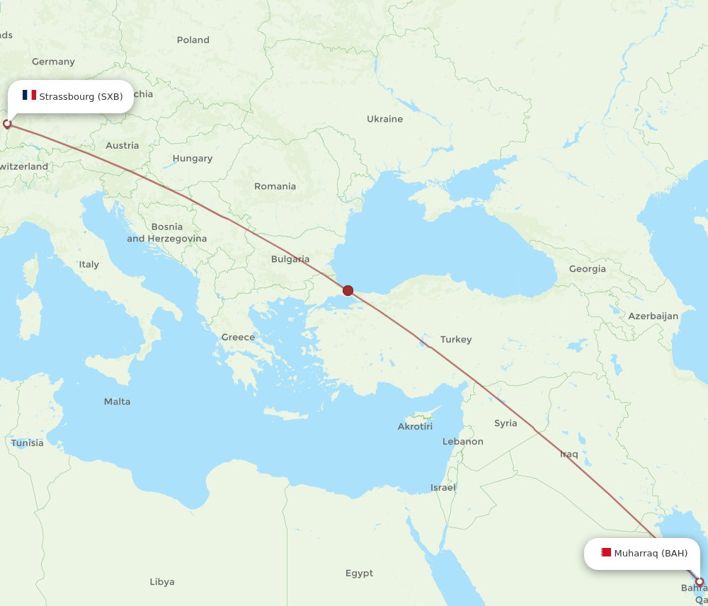 BAH to SXB flights and routes map