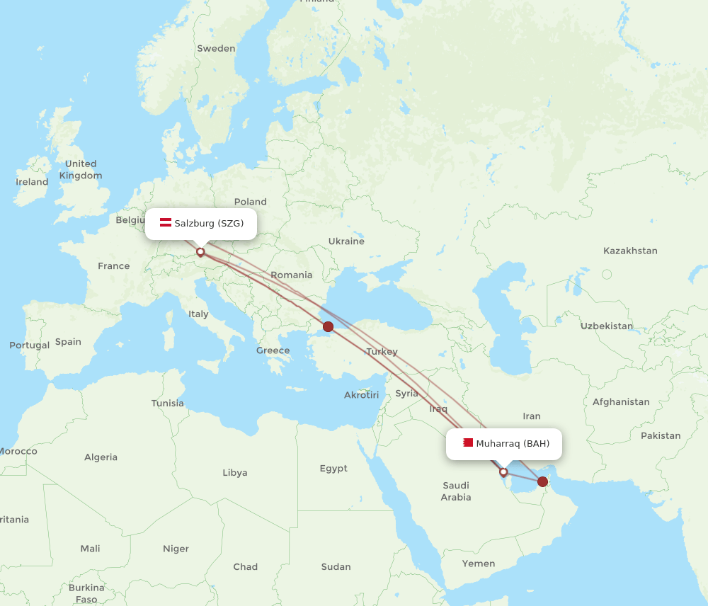 BAH-SZG flight routes