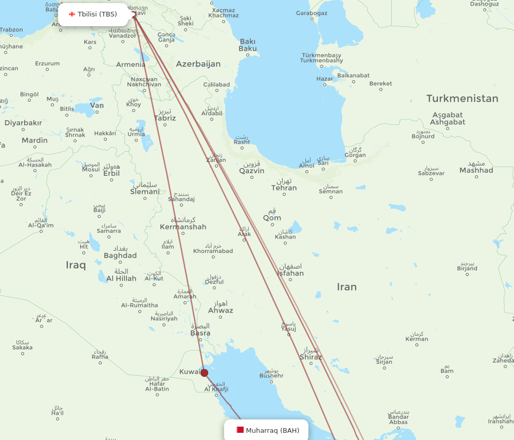 BAH to TBS flights and routes map