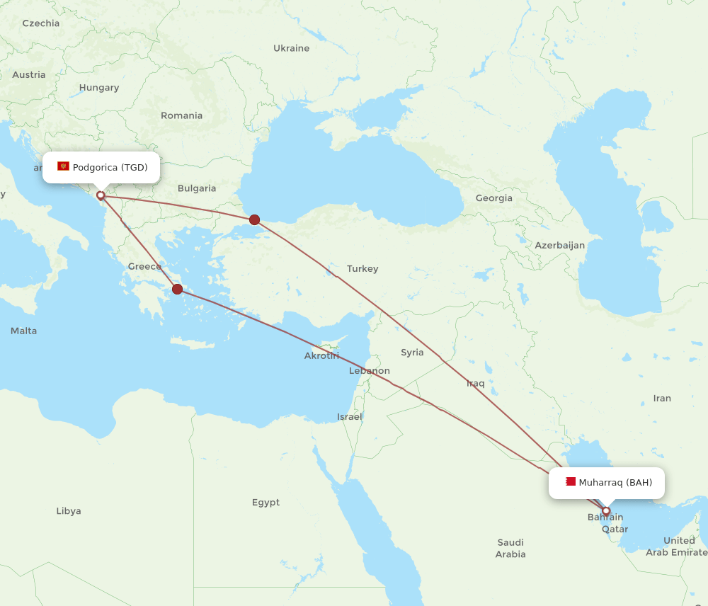 BAH-TGD flight routes
