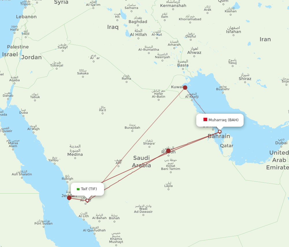 BAH-TIF flight routes