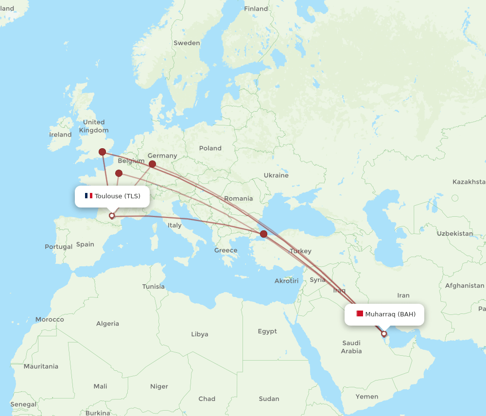 BAH-TLS flight routes