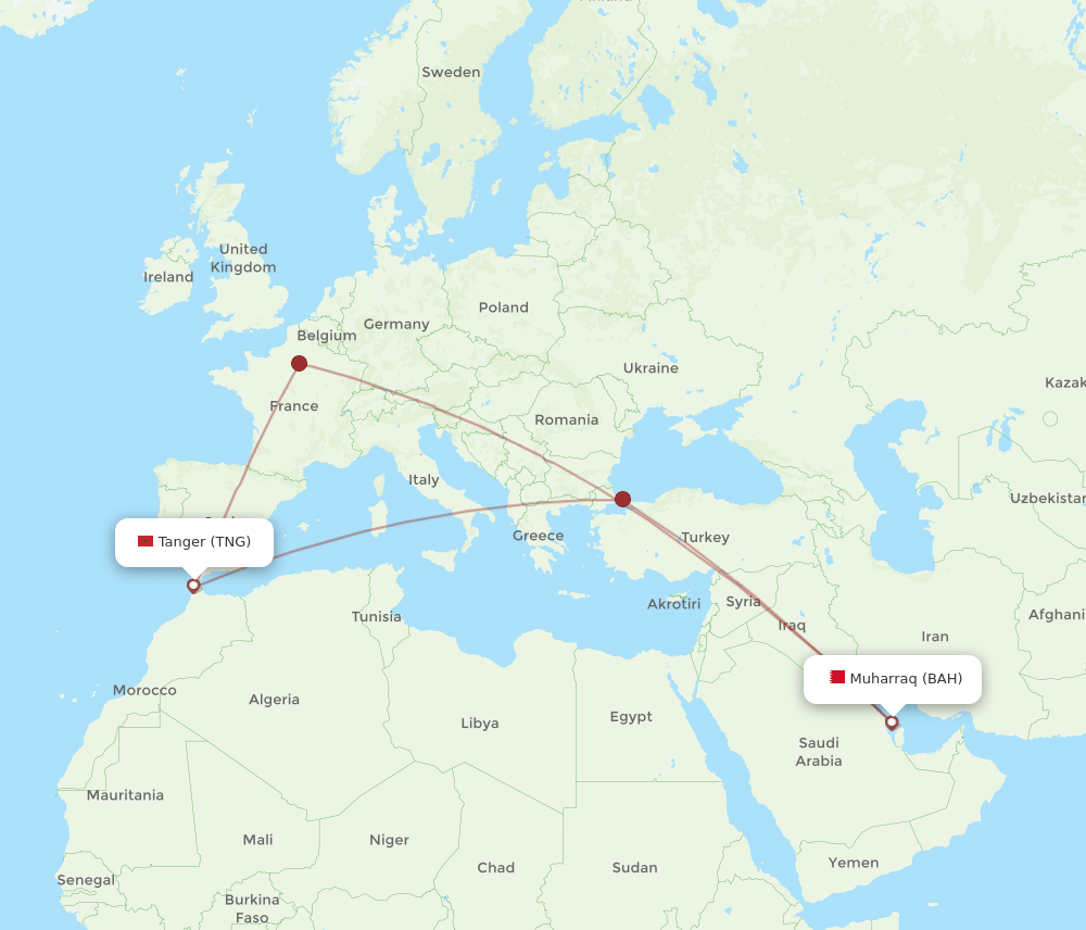 BAH-TNG flight routes