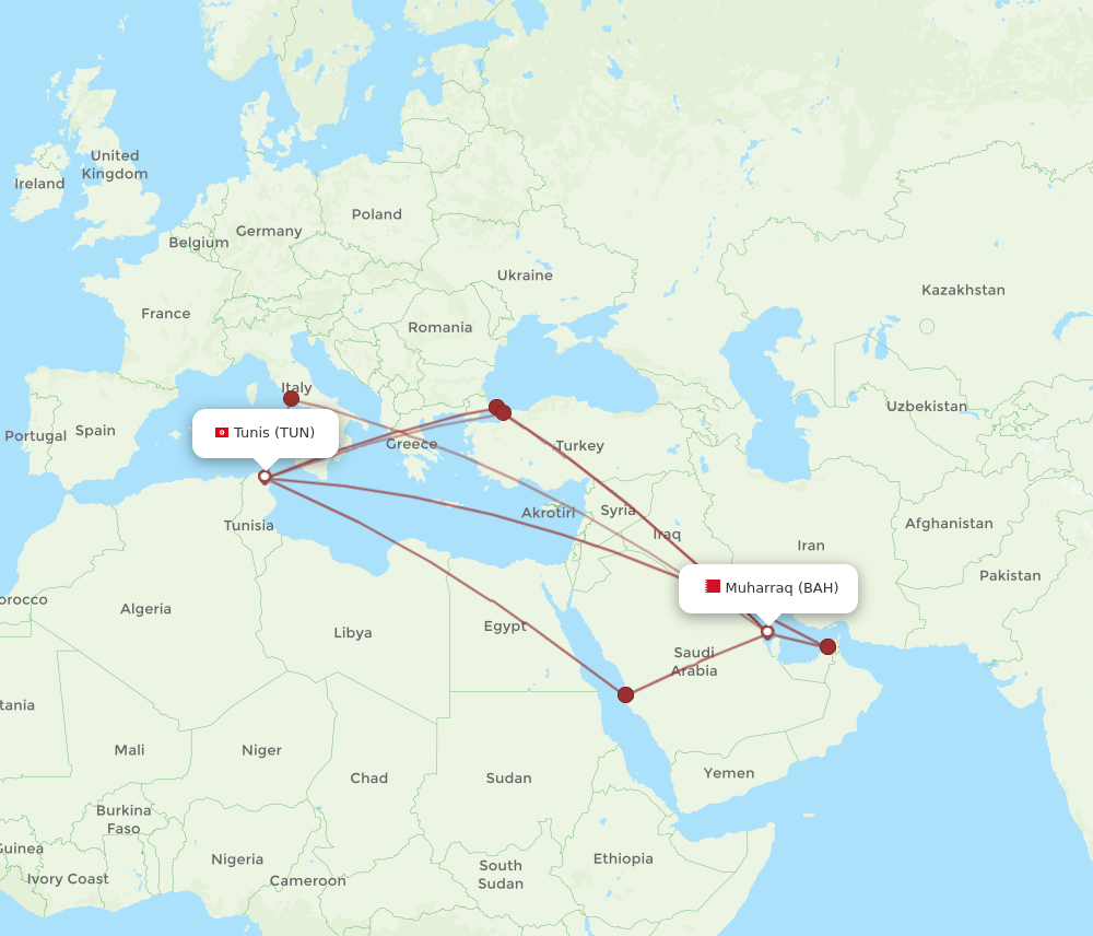BAH-TUN flight routes