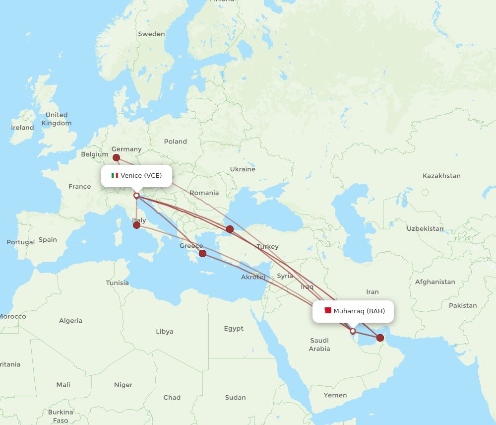 BAH-VCE flight routes