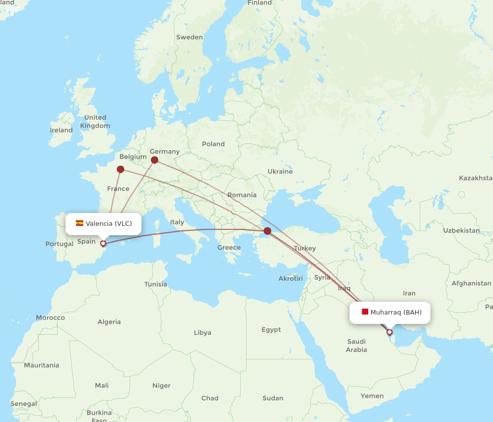 BAH-VLC flight routes