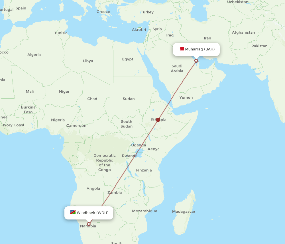 BAH-WDH flight routes