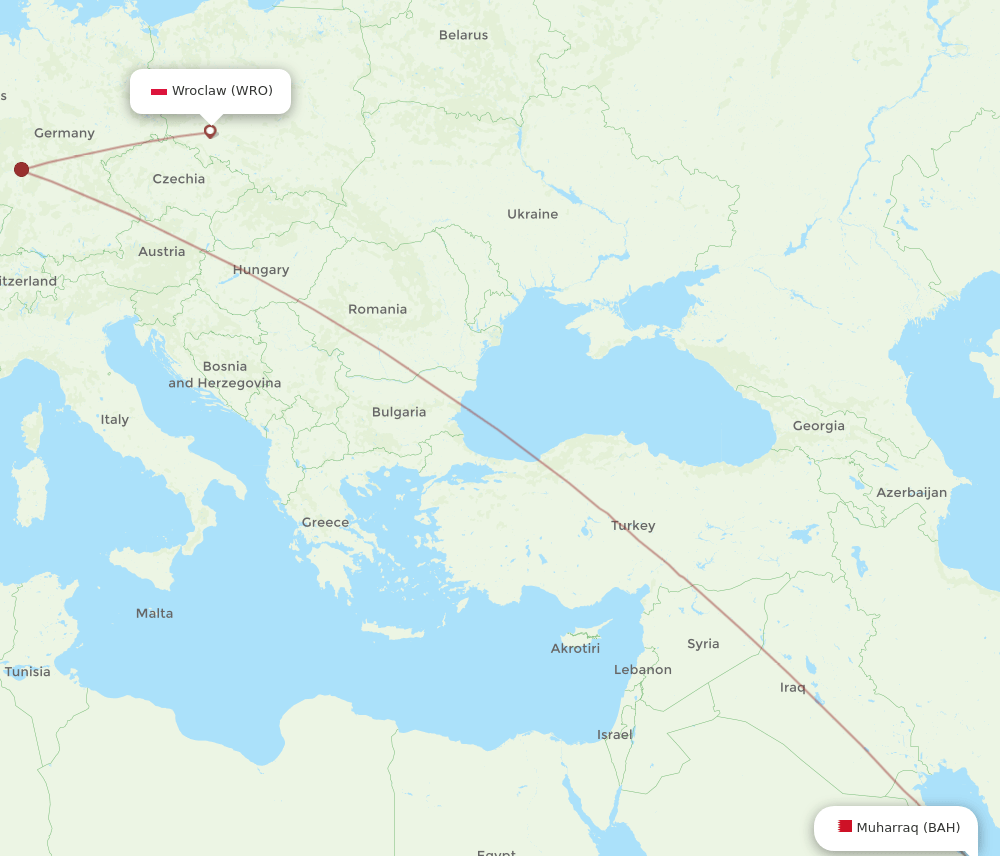 BAH to WRO flights and routes map