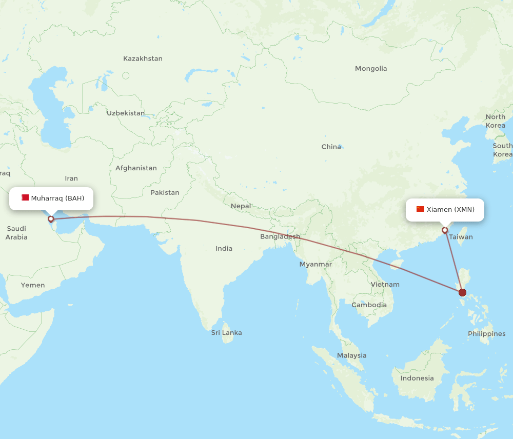 BAH-XMN flight routes