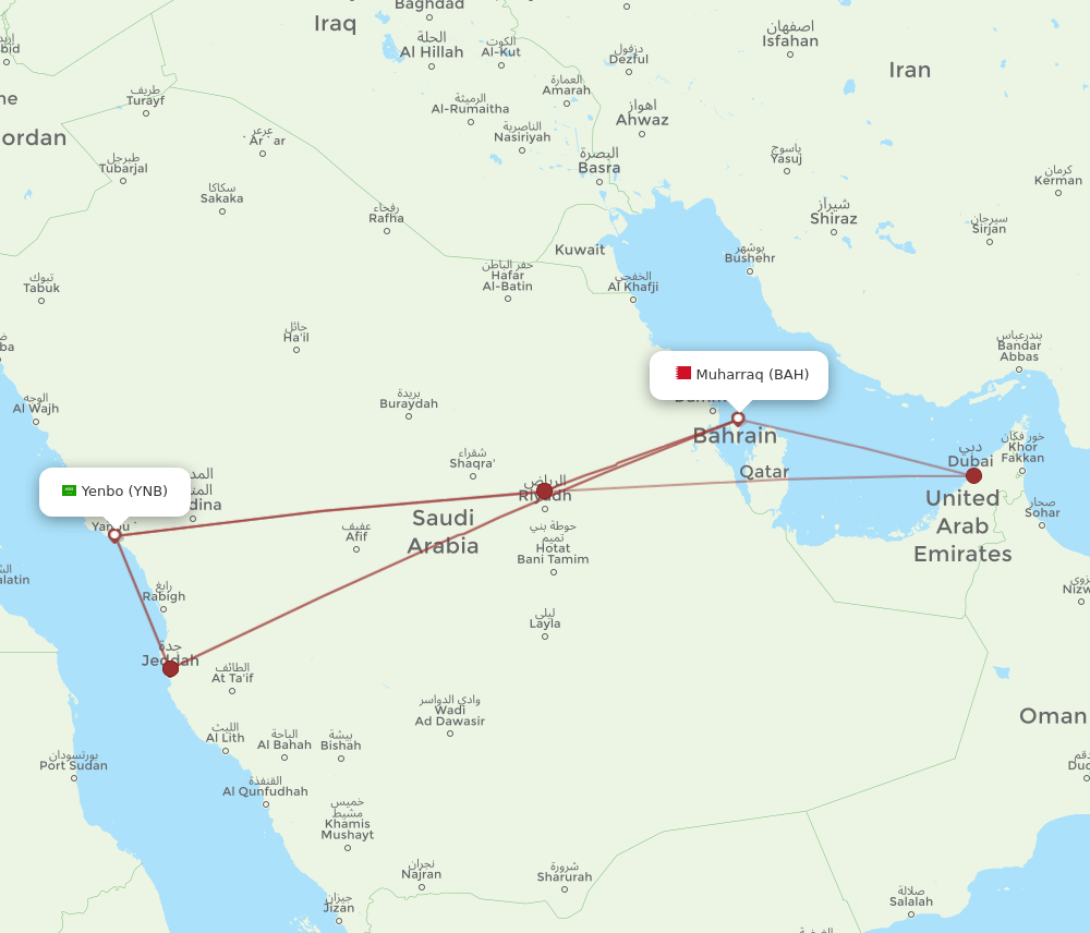 BAH-YNB flight routes