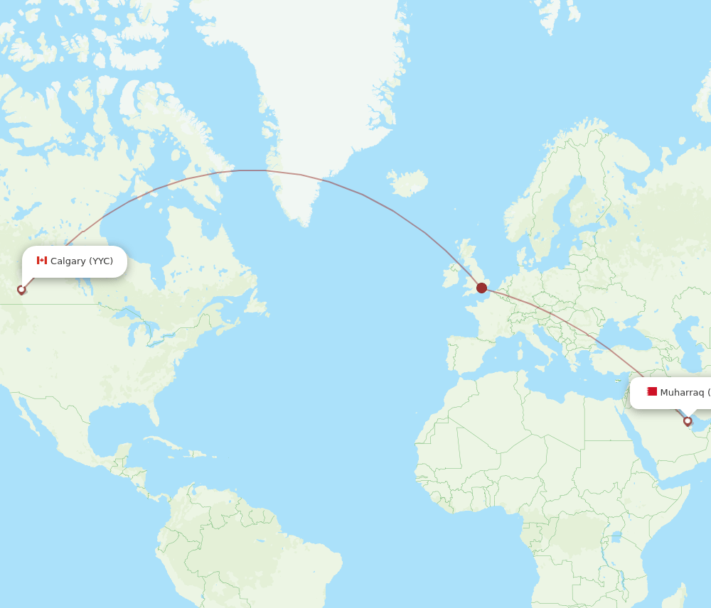 YYC to BAH flights and routes map