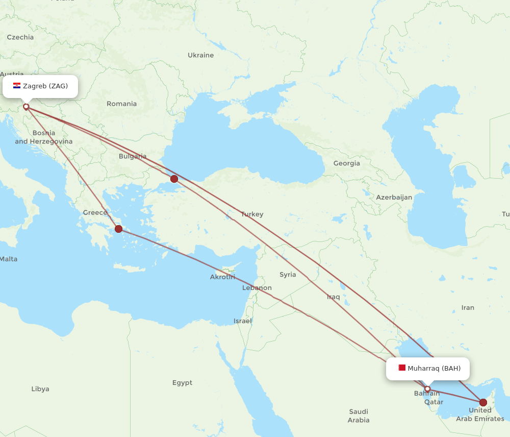 BAH-ZAG flight routes