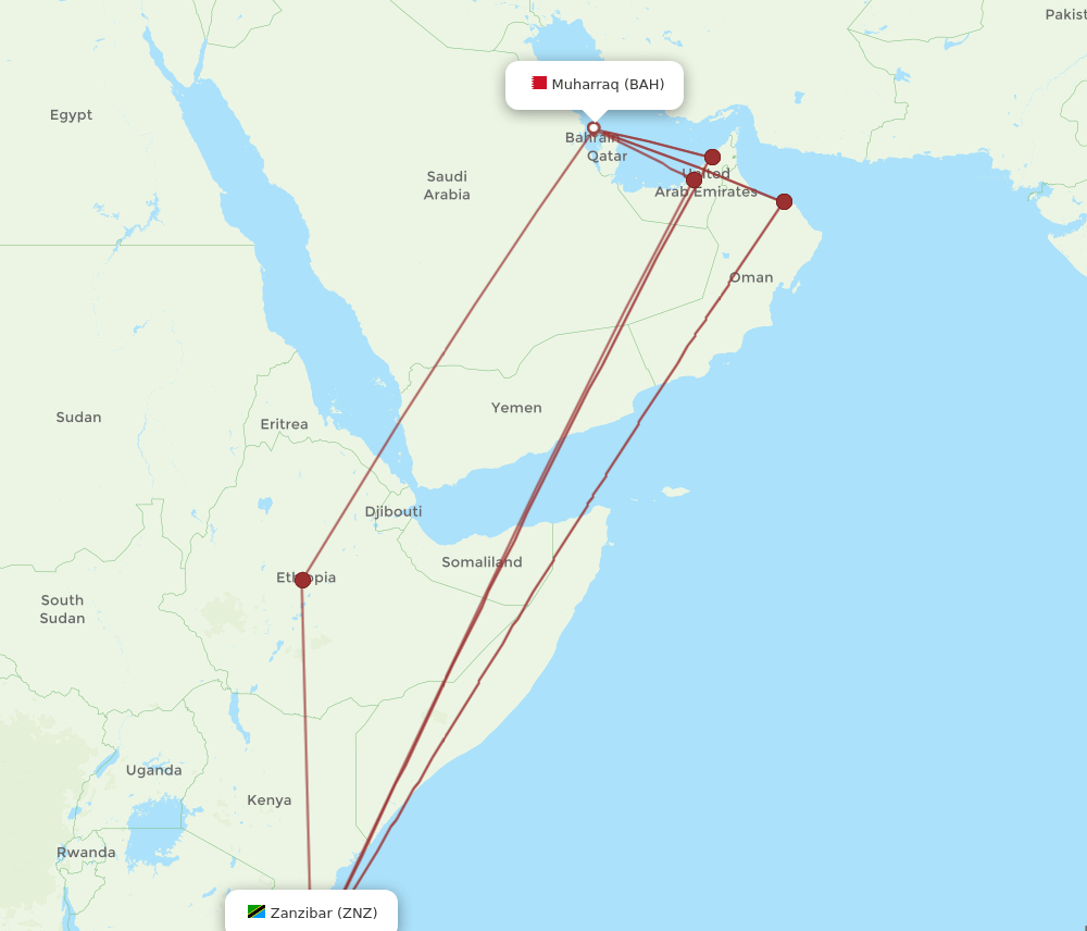 BAH-ZNZ flight routes