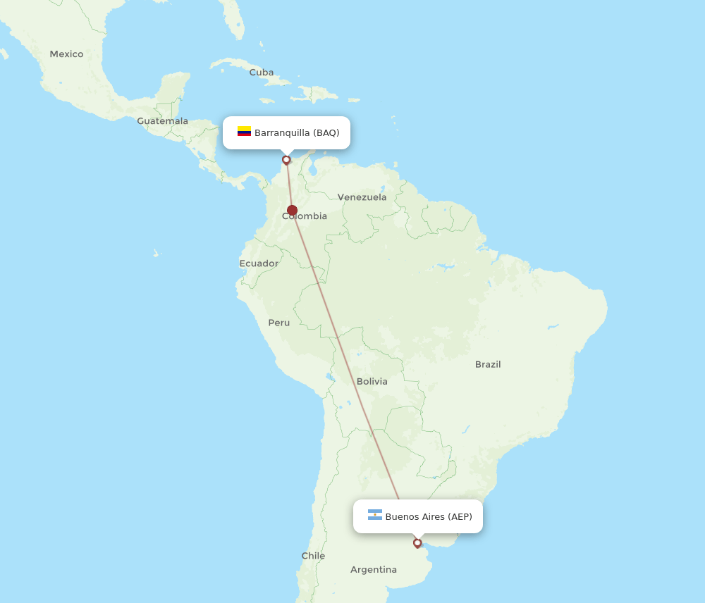 Buenos Aires - Barranquilla route map and flight paths