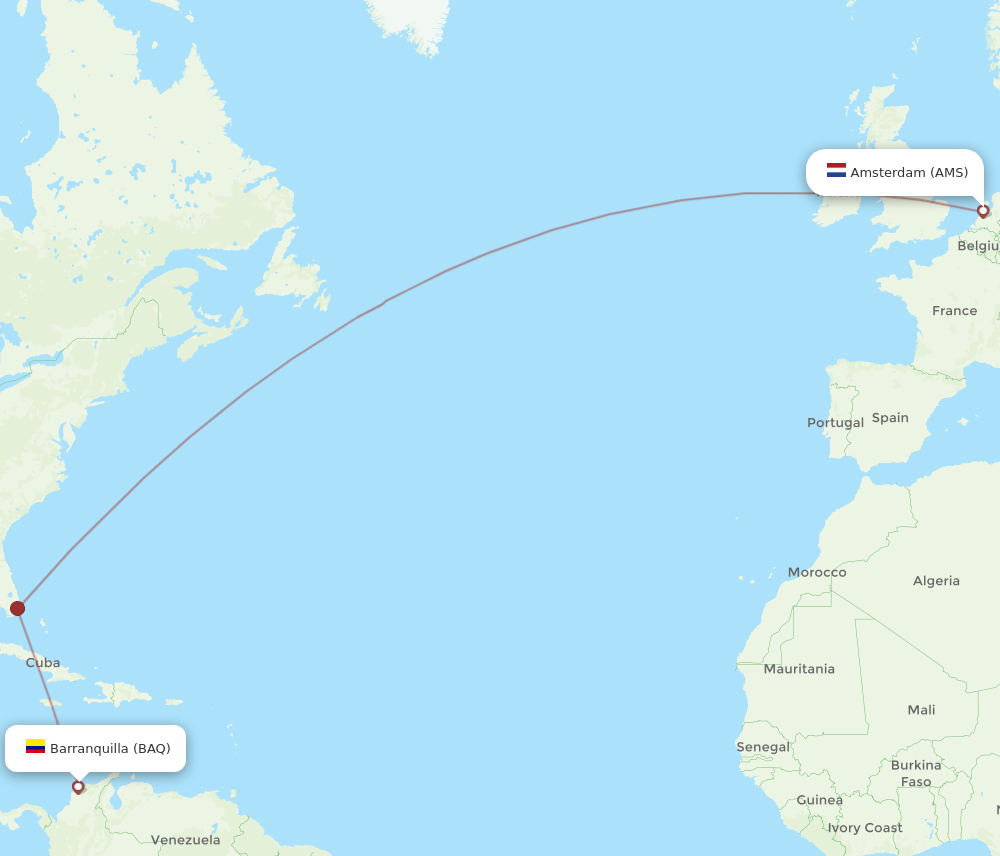 BAQ-AMS flight routes