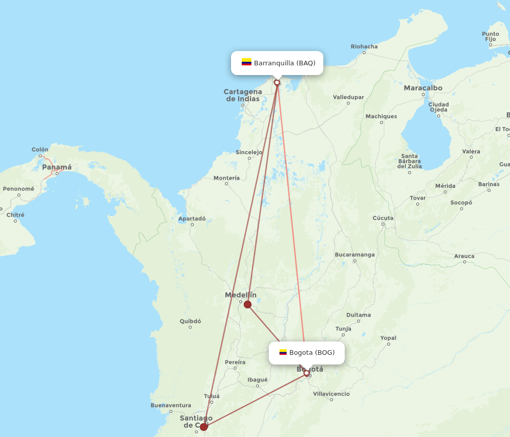 BAQ to BOG flights and routes map