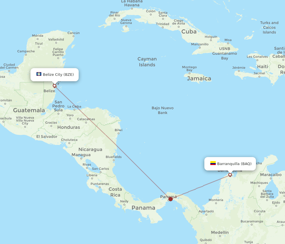 BAQ to BZE flights and routes map
