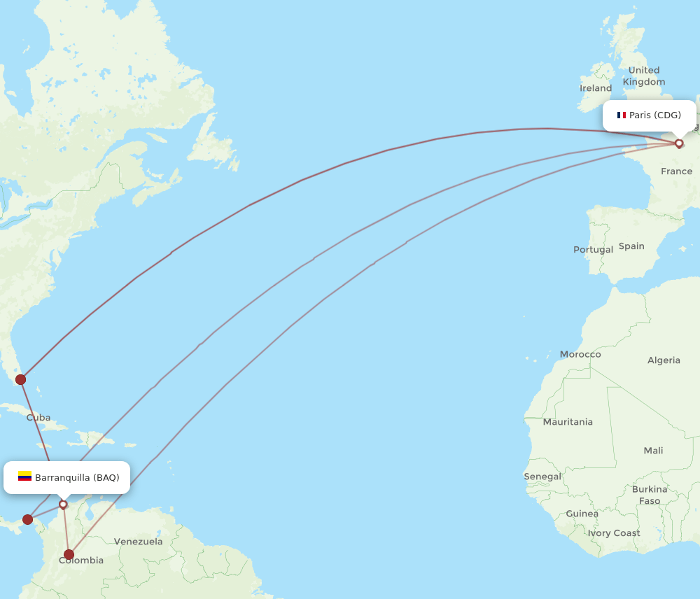BAQ-CDG flight routes