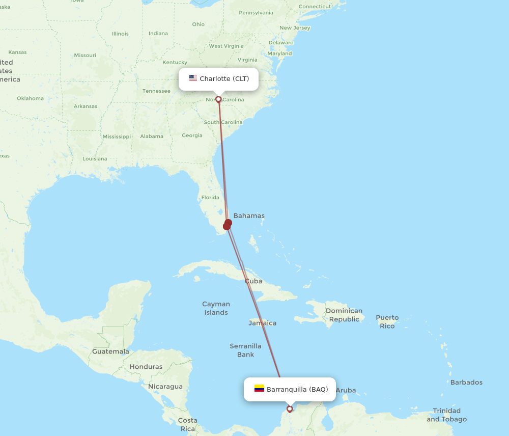 BAQ-CLT flight routes