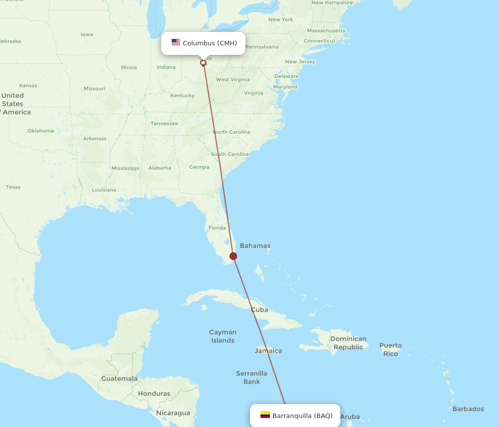 BAQ to CMH flights and routes map