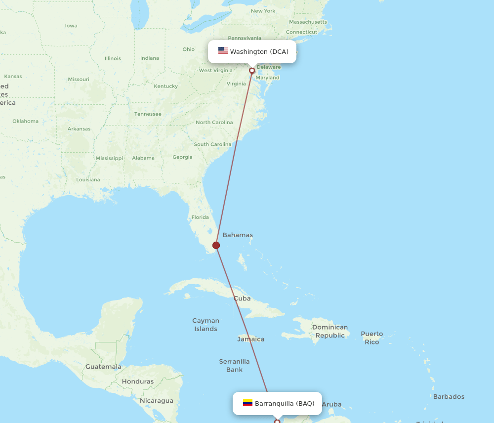 BAQ to DCA flights and routes map