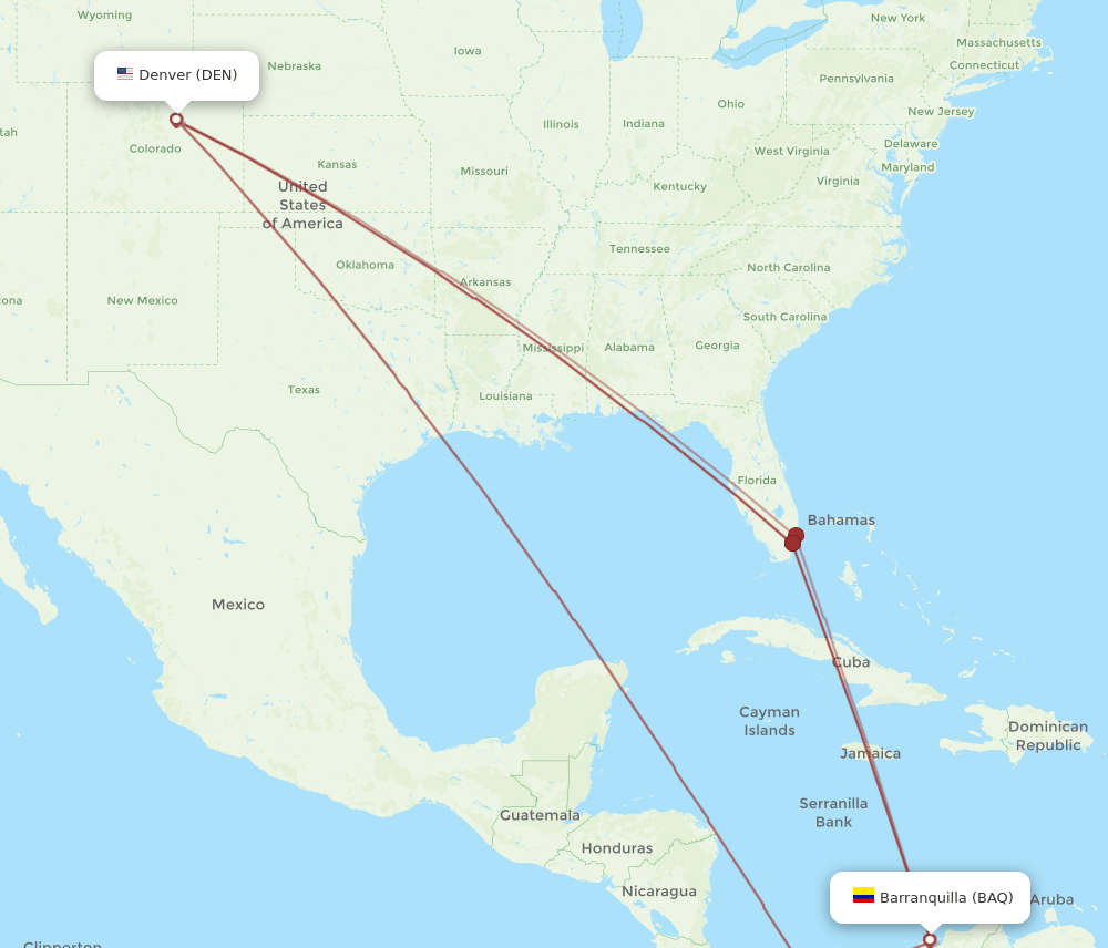 BAQ-DEN flight routes