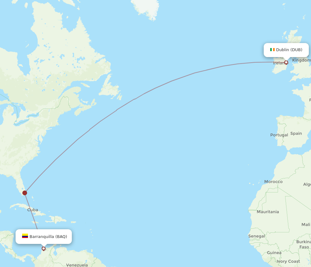 BAQ-DUB flight routes