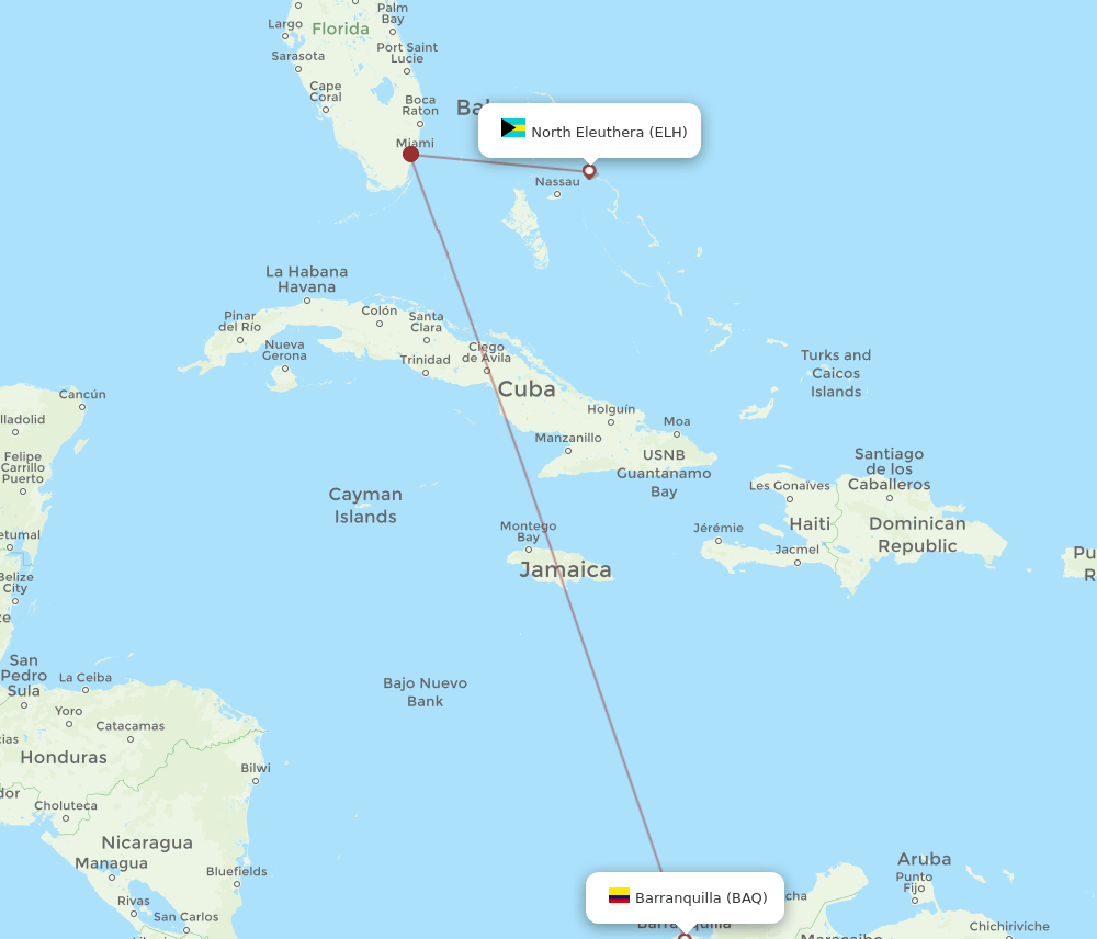 BAQ-ELH flight routes