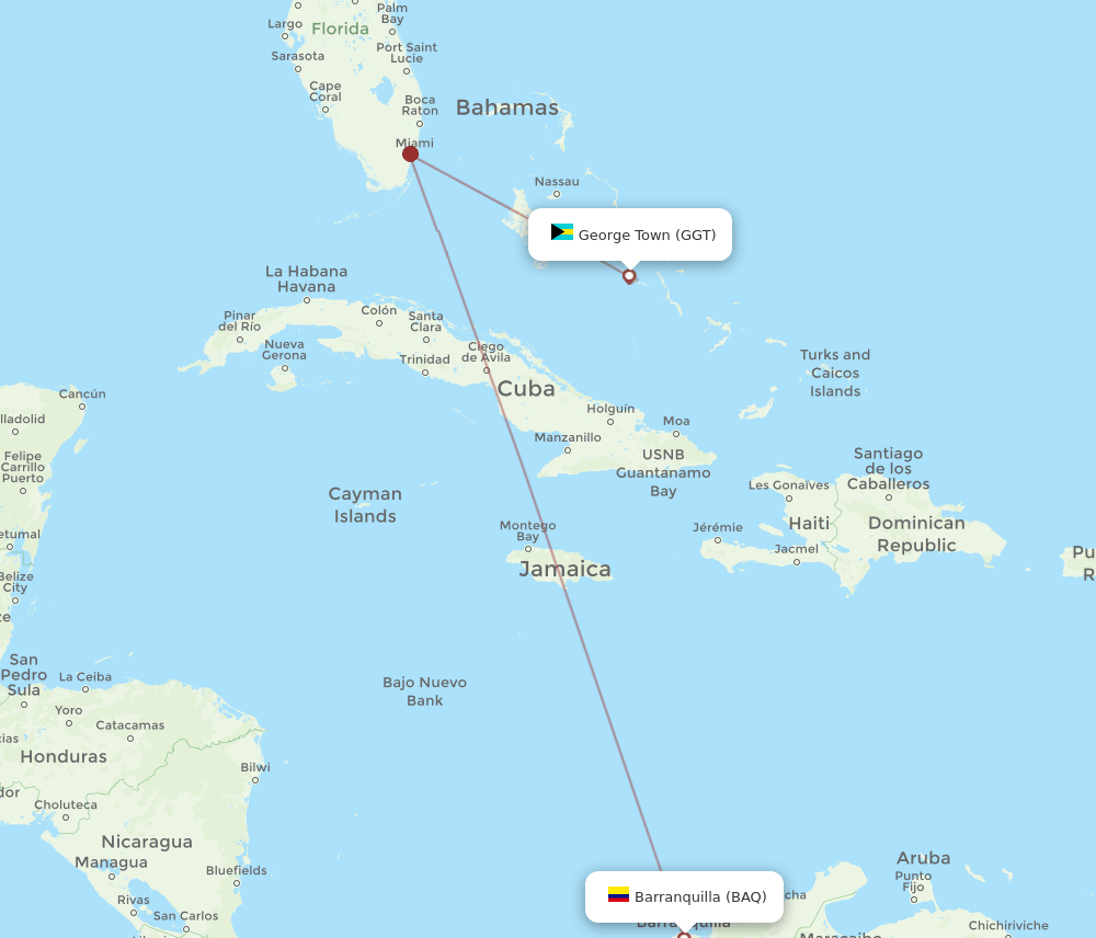 BAQ to GGT flights and routes map