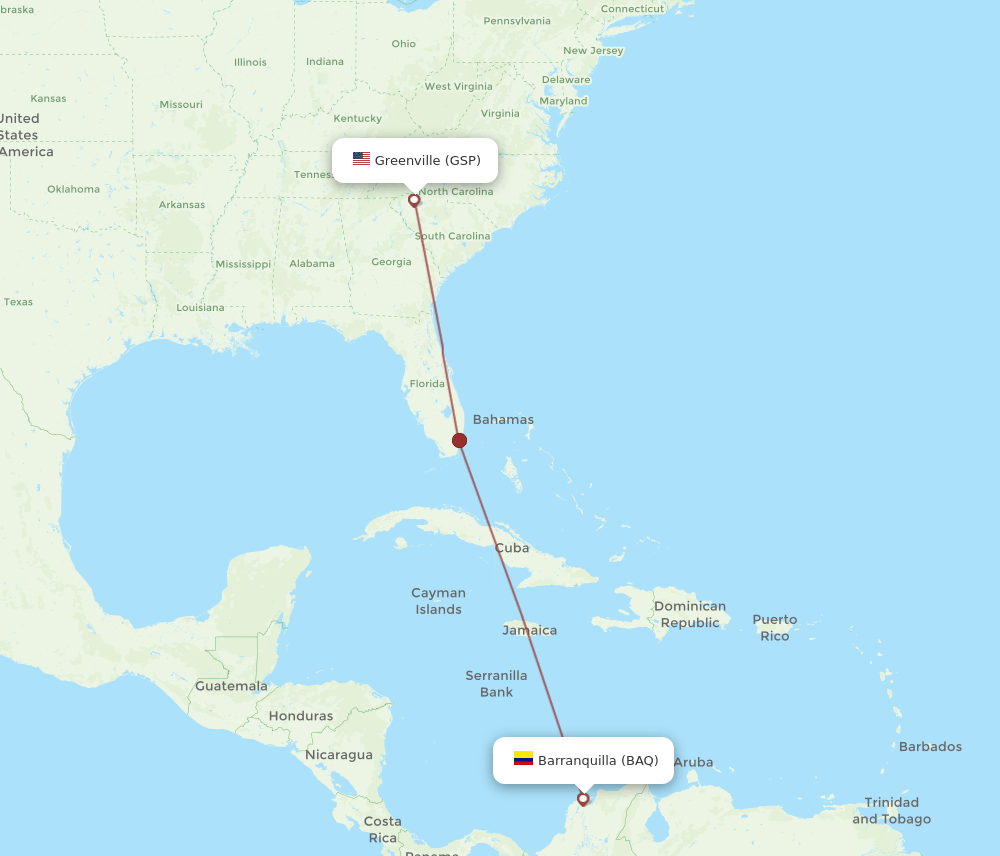 BAQ-GSP flight routes