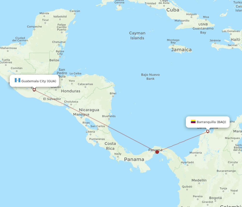 BAQ-GUA flight routes