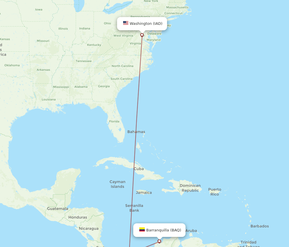 BAQ-IAD flight routes