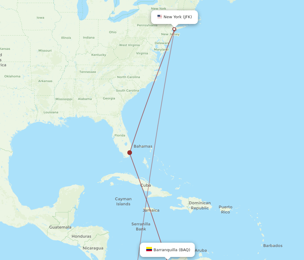 BAQ-JFK flight routes