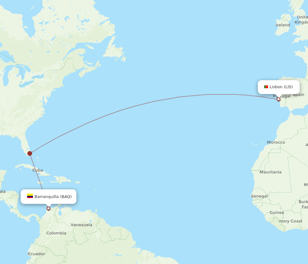 BAQ-LIS flight routes