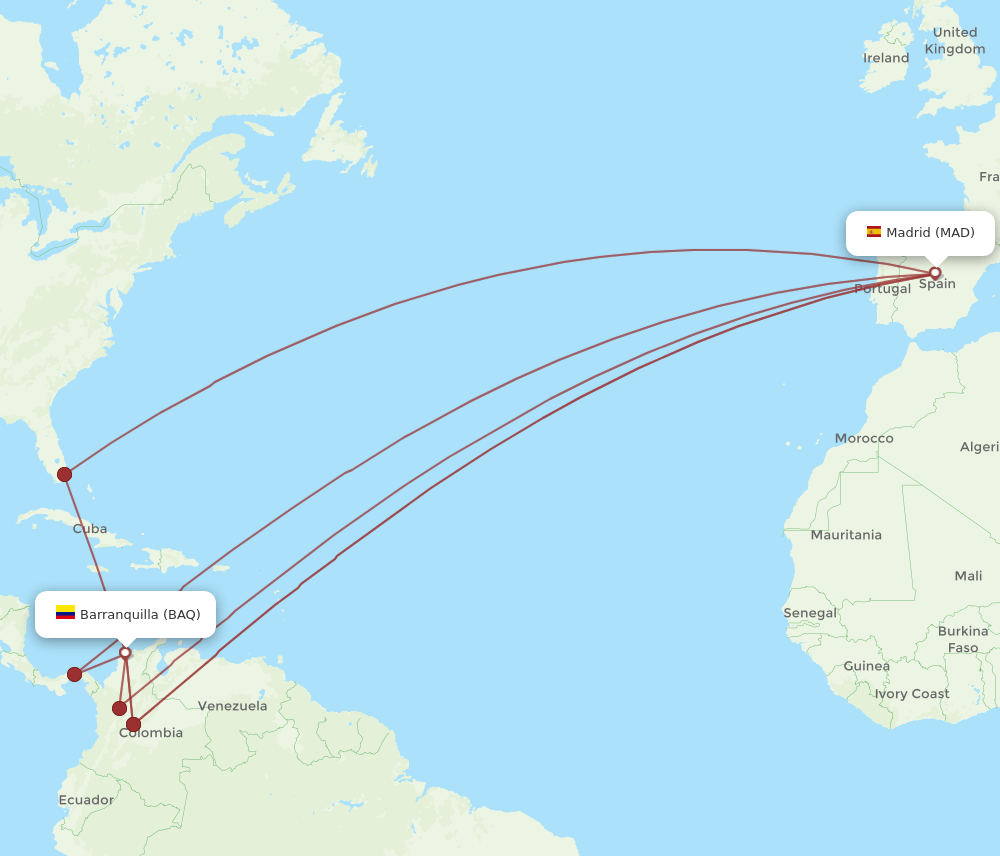 BAQ to MAD flights and routes map