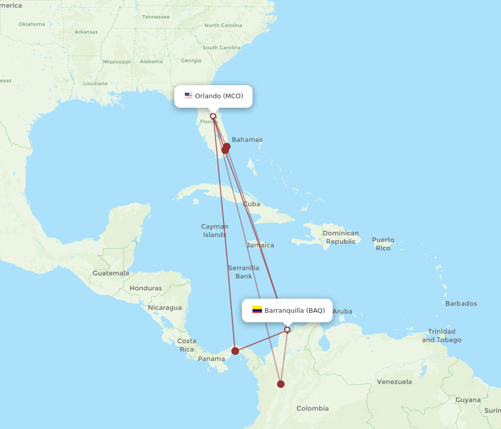 BAQ-MCO flight routes