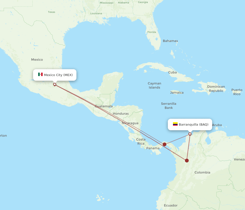 BAQ-MEX flight routes