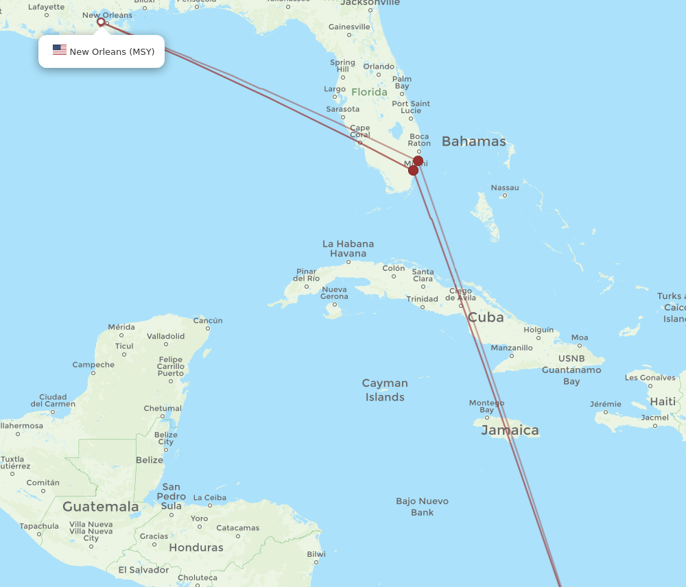 BAQ to MSY flights and routes map