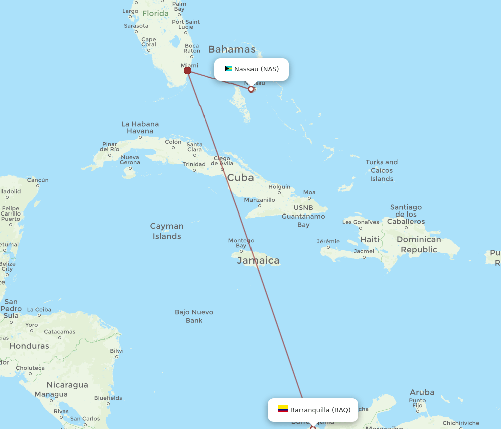 BAQ-NAS flight routes