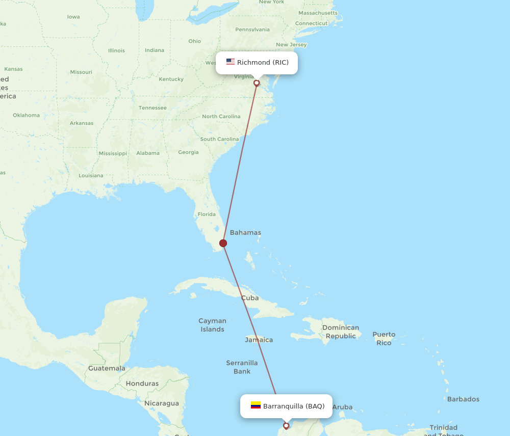 BAQ-RIC flight routes