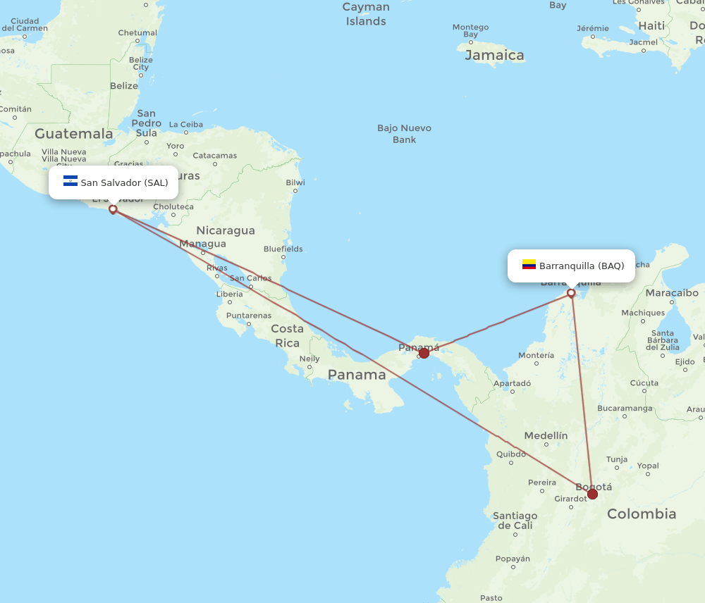 BAQ-SAL flight routes